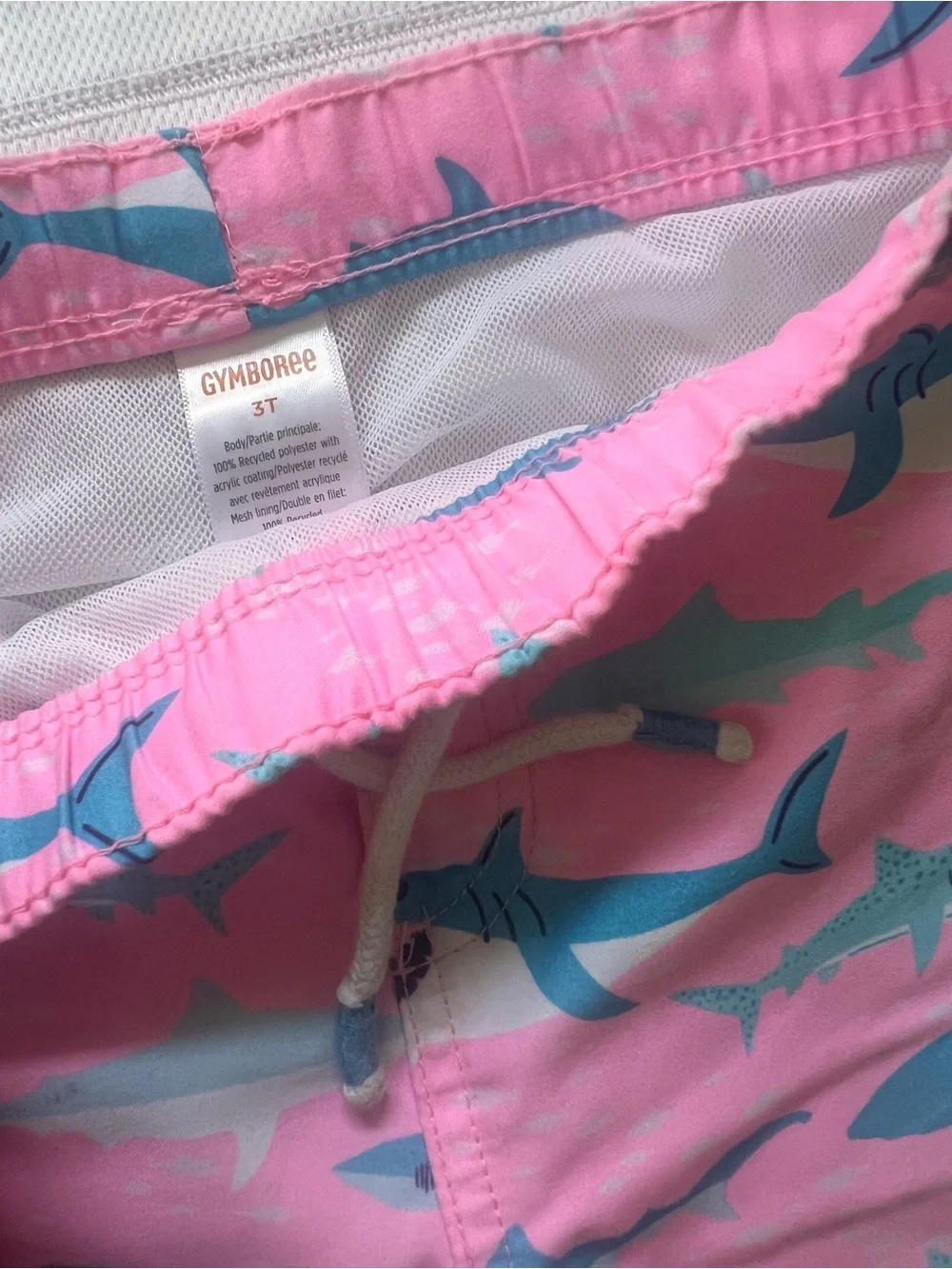 Gymboree Pink Shark Print Swim Trunks with Blue Sharks